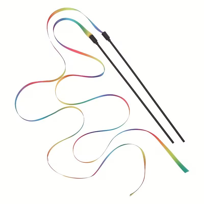 Rainbow Striped Cat Toy with Ribbon Tails