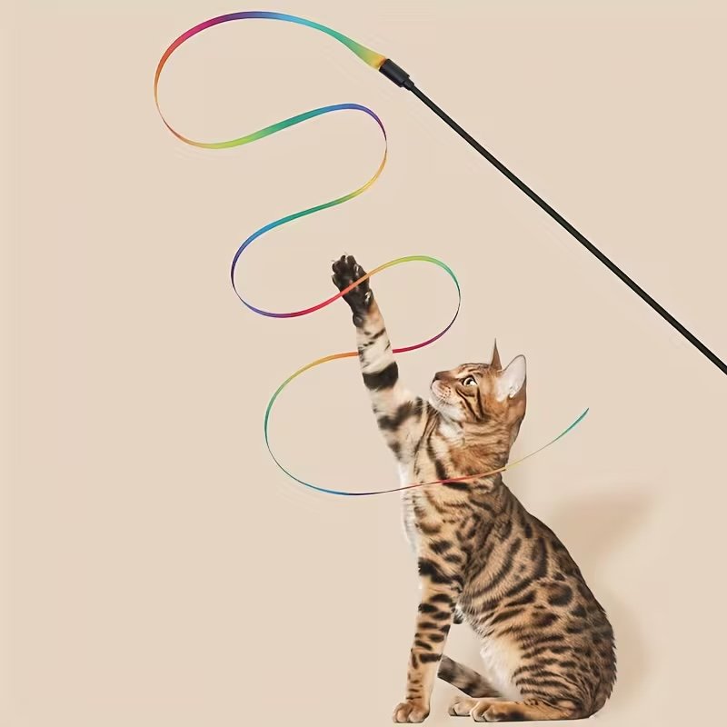 Rainbow Striped Cat Toy with Ribbon Tails - Image 2