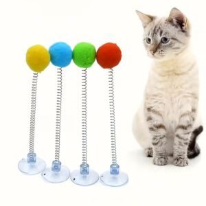Interactive Cat Toy with Plush Ball and Spring Mechanism