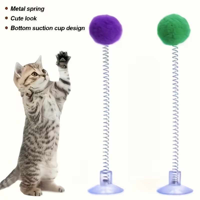Interactive Cat Toy with Plush Ball and Spring Mechanism - Image 3