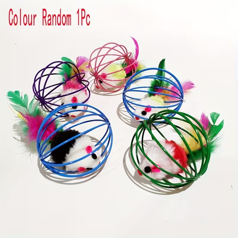 Interactive Cat Toys - Cage Mouse with Feathers