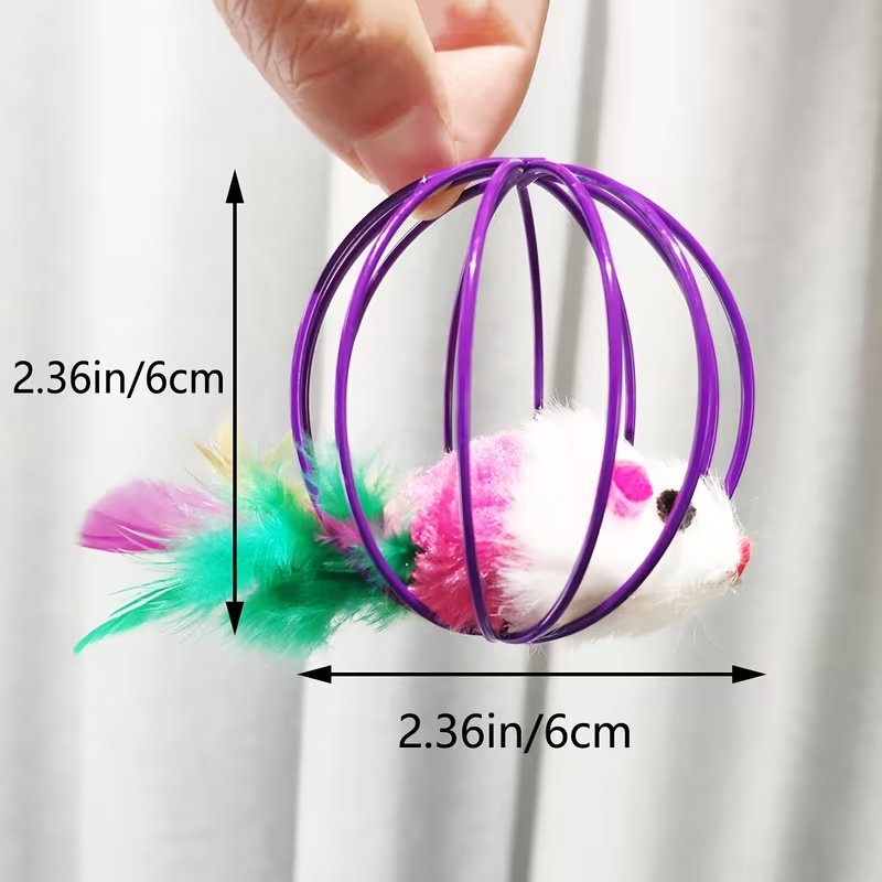 Interactive Cat Toys - Cage Mouse with Feathers - Image 3