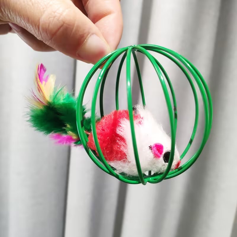Interactive Cat Toys - Cage Mouse with Feathers - Image 4